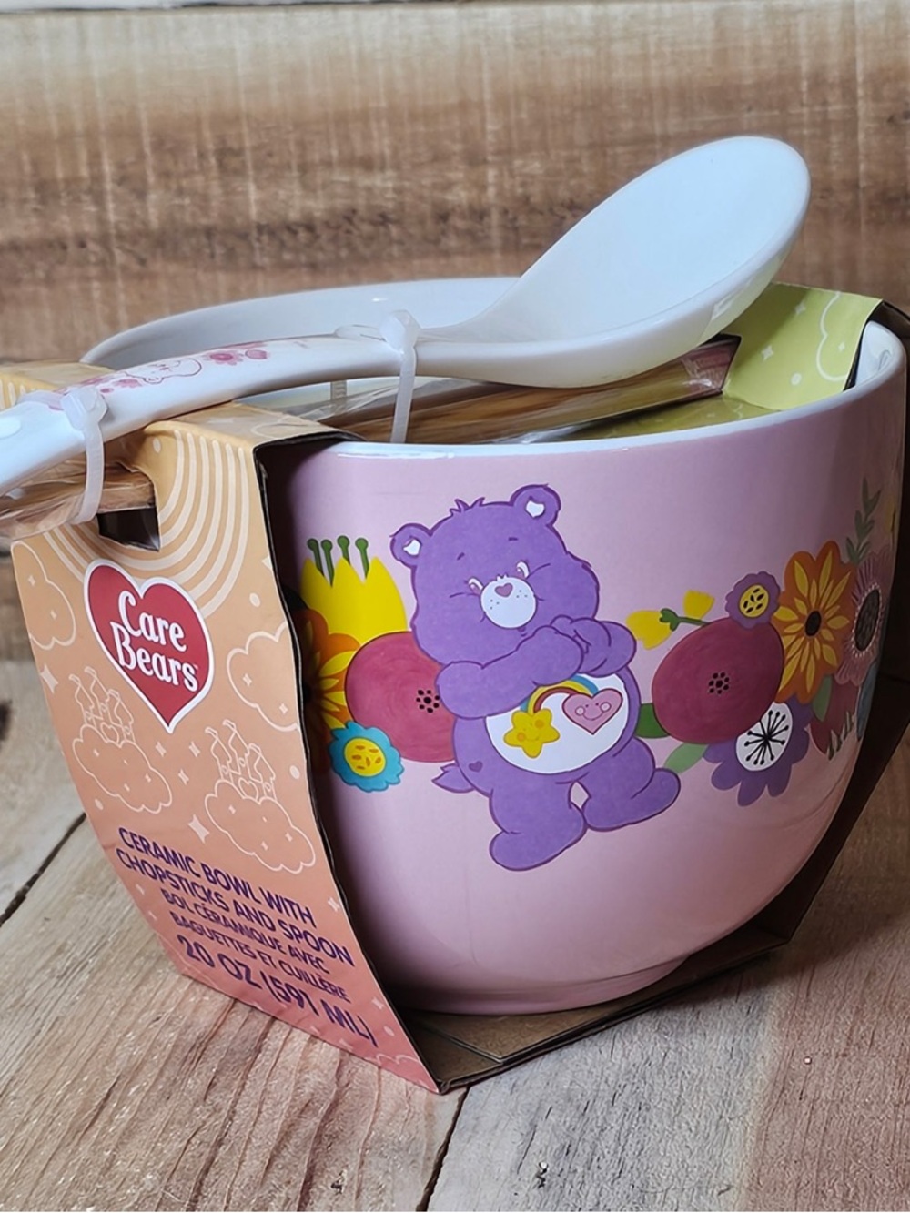 Care Bears Pink Ceramic Bowl with Purple Bear and Floral Motif